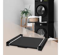 ML-Design Cadre de Liaison Intermédiaire avec Plateau Coulissant en Acier, 60x60cm, Noir, Kit de Superposition pour Lave-Linge et Sèche-Linge, Étagère Extensible Rangement Ménager Installation Stable