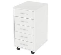 ML-Design Caisson Mobile à 5 Tiroirs, 33x38x63,5 cm, Armoire de Bureau avec Roulettes Blanche pour Dossiers et Home Office, Meuble de Rangement avec Poignées en Aluminium, Chariot Organisateur Moderne