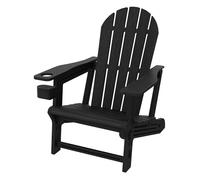 ML-Design Chaise Adirondack Noir avec Porte-Gobelet Intégré, Siège de Jardin en Plastique HDPE Aspect Bois, Résistant aux Intempéries, Montage Facile, Fauteuil Extérieur pour Terrasse Patio Balcon