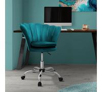 ML-Design Chaise de Bureau en Velours, Bleu Pétrole, Siège pour Maquillage Coiffeuse, Fauteuil avec Dossier Forme de Coquillage, Pivotante, Réglable en Hauteur, Assise Ergonomique, Chambre Salon