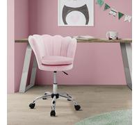 ML-Design Chaise de Bureau en Velours, Rose Claire, Siège pour Maquillage Coiffeuse, Fauteuil avec Dossier Forme de Coquillage, Pivotante, Réglable en Hauteur, Assise Ergonomique, Chambre Salon Bureau