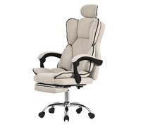 ML-Design Chaise de Bureau Ergonomique Beige, Hauteur Réglable avec Dossier, Pivotante avec Repose-Pieds, Coussin et Appuie-Tête