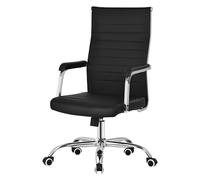 ML-Design Chaise de Bureau Ergonomique Noire en Simili, Réglable en Hauteur avec Accoudoirs, Dossier Inclinable, Base en Acier Chromé avec Roulettes Pivotantes, Fauteuil de Direction, Fonction Bascule