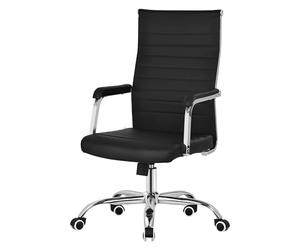 ML-Design Chaise de Bureau Ergonomique Noire en Simili, Réglable en Hauteur avec Accoudoirs, Dossier Inclinable, Base en Acier Chromé avec Roulettes Pivotantes, Fauteuil de Direction, Fonction Bascule
