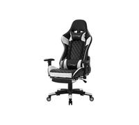 Chaise de jeu avec repose-pieds extensible 2D Accoudoirs Noir/Blanc en similicuir ML-Design