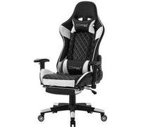 ML-Design Chaise de Gaming avec Repose-pieds, Blanc, Similicuir, Chaise de Bureau