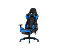 ML-Design Chaise de Gaming avec Repose-Pieds, Bleu, Similicuir, Chaise de Bureau Ergonomique avec Accoudoirs, Appui-tête, Coussin Lombaire, Pivotante, Réglable, Dossier Haut, Chaise de Gamer Racing
