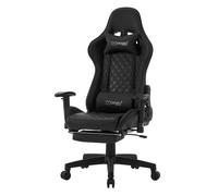 ML-Design Chaise de Gaming avec Repose-pieds, Noir, Similicuir, Chaise de Bureau Ergonomique avec Accoudoirs, Appui-tête, Coussin