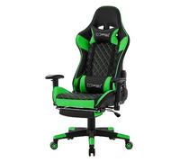 ML-Design Chaise de Gaming avec Repose-Pieds, Vert, Similicuir, Chaise de Bureau Ergonomique avec Accoudoirs, Appui-tête, Coussin Lombaire, Pivotante, Réglable, Dossier Haut, Chaise de Gamer Racing