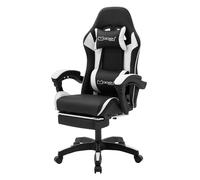ML-Design Chaise de Gaming Ergonomique Noir-Blanc en PU Synthétique avec Coussins de Soutien, Repose-Pieds Intégré, Hauteur Réglable, Dossier Inclinable, Fauteuil Bureau Confortable, Rotation à 360°