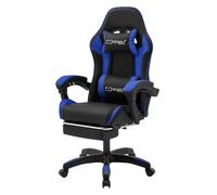 ML-Design Chaise de Gaming Ergonomique Noir-Bleu en PU Synthétique avec Coussins de Soutien, Repose-Pieds Intégré, Hauteur Réglable, Dossier Inclinable, Fauteuil Bureau Confortable, Rotation à 360°