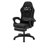 ML-Design Chaise de Gaming Ergonomique Noir en PU Synthétique avec Coussins de Soutien, Repose-Pieds Intégré, Hauteur Réglable et Dossier Inclinable, Fauteuil de Bureau Confortable, Rotation à 360°