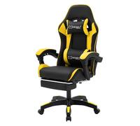 ML-Design Chaise de Gaming Ergonomique Noir-Jaune en PU Synthétique avec Coussins de Soutien, Repose-Pieds Intégré, Hauteur Réglable, Dossier Inclinable, Fauteuil Bureau Confortable, Rotation à 360°