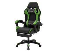 ML-Design Chaise de Gaming Ergonomique Noir-Vert en PU Synthétique avec Coussins de Soutien, Repose-Pieds Intégré, Hauteur Réglable, Dossier Inclinable, Fauteuil Bureau Confortable, Rotation à 360°