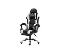 ML-Design Chaise de Gaming/Massage, Noir-Blanc, Cuir PU, Ergonomique/Pivotant/Réglable