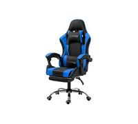 ML-Design Chaise de Gaming/Massage, Noir-Bleu, Cuir PU, Ergonomique/Pivotant/Réglable