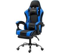 ML-Design Chaise de Gaming/Massage, Noir-Bleu, Cuir PU, Ergonomique/Pivotant/Réglable