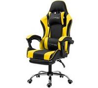 ML-Design Chaise de Gaming/Massage, Noir-Jaune, Cuir PU, Ergonomique/Pivotant/Réglable