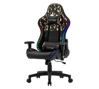 ML-Design Chaise de Jeu avec LED RGB, Haut-Parleurs Bluetooth, Noir-Camouflage, Similicuir, Chaise de Bureau Ergonomique, Dossier Haut, Appui-tête, Coussin Lombaire, Pivotant-Réglable, Chaise de Gamer