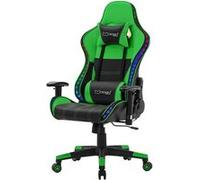 ML-Design Chaise de Jeu avec LED RGB, Haut-Parleurs Bluetooth, Vert, Similicuir, Chaise de Bureau Ergonomique, Dossier Haut, Appui-tête, Coussin Lombaire, Pivotant-Réglable, Chaise de Gamer/Travail Gr