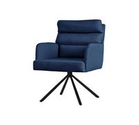 ML Design Chaise de salle à manger pivotante avec accoudoirs et dossier, position voiture, rembourrée, housse en polyester, coussin de dossier amovible, chaise de cuisine avec pieds en métal, bleu