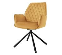 ML-Design Chaise de Salle à Manger Jaune Moutarde, en Velours, Pivotante, avec Accoudoirs et Dossier, Assise Rembourrée, Pieds Métalliques, Fauteuil Moderne, Ergonomique, Chaise Cuisine, Lounge, Salon
