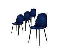 ML-Design Chaise de Salle à Manger, Lot de 4, Bleu Foncé, Revêtement en Velours, Pieds en Métal Noir, avec Dossier Ergonomique, Design Moderne, pour Le Salon Bureau Chambre Cuisine, Kit de Montage