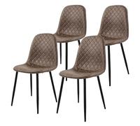 ML-Design Chaise de Salle à Manger, Lot de 4, Marron, Revêtement en Simili, Pieds en Métal Noir, avec Dossier Ergonomique, Design Moderne, pour Le Salon Bureau Chambre Cuisine, Kit de Montage