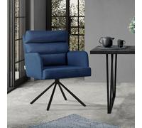 ML Design Chaise de salle à manger pivotante avec accoudoirs et dossier, position voiture, rembourrée, housse en polyester, coussin de dossier amovible, chaise de cuisine avec pieds en métal, bleu