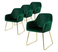 ML-Design Set de 4 Chaises de Salle à Manger, Vert, Assise Rembourrée en Velours, Pieds