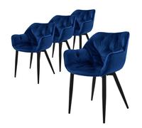 ML-Design Chaise de salle à manger set de 4 pièces bleu foncé, Chaise de cuisine avec assise rembourrée en velours épais, pieds
