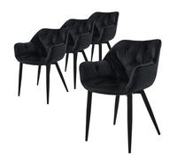ML-Design Chaise de salle à manger set de 4 pièces noir, Chaise de cuisine avec assise rembourrée en velours épais, pieds