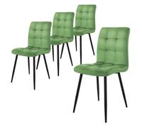 ML-Design Set de 4 Chaise de Salle à Manger, Sauge, Revêtement en Velours, Pieds Métal Noir, avec Dossier Ergonomique, Design Moderne, pour Le Salon Bureau Chambre Cuisine Table à Manger, Kit Montage