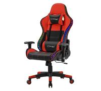 ML-Design Chaise Gaming avec Éclairage LED RGB et Haut-parleurs Bluetooth Rouge Simili Cuir Chaise de Bureau Ergonomique Dossier Haut Appui-tête Coussin Lombaire Rotatif Réglable Chaise Gamer Racing