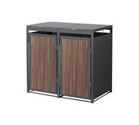 ML-Design Coffre à poubelles 2 places - 132x80x120 cm - Acier anthracite aspect bois foncé - Pour bacs 240L