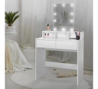 ML-Design Coiffeuse avec Éclairage LED, Blanc 80x40x140 cm avec Miroir, 2 Tiroirs, 2 Compartiments de Rangement Ouverts, MDF, Table de Maquillage Coiffage Commode Cosmétiques de Salon Salle de Bain