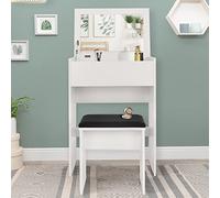 ML-Design Coiffeuse Moderne avec Miroir Pliable et Tabouret Noir, 60x40x122 cm, MDF Blanc, Table de Maquillage avec Plateau Rabattable, Grande d'Espace de Rangement, pour Chambre à Coucher et Dressing