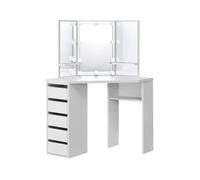 ML-Design Coiffeuse Moderne Blanc 110x141,5x54 cm avec Éclairage LED, 3 Miroirs, 5 Tiroirs, 3 Étagères de Rangement, Bois MDF