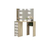 Table de coiffeuse maquillage sonoma avec miroir éclairage LED tiroirs étagères