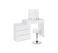 ML-Design Coiffeuse Table de Maquillage Blanc, 117,5x78x45 cm, avec Miroir et Tabouret