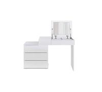 Table de maquillage blanc table de coiffeuse moderne MDF avec miroir + 4 tiroirs