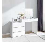 ML-Design Coiffeuse Table de Maquillage Blanc avec Miroir Pliant 117,5 x 78 x 45 cm, 4 Tiroirs et 4 Compartiments, Table de Toilette Murale, Coiffeuse Commode Cosmétique Moderne pour Femmes Filles