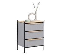 ML-Design Commode 3 Tiroirs en Tissu Gris Clair 58x78x42,5 cm avec Plateau MDF et Structure en Acier, Aspect Chêne, Meuble Compact de Rangement Armoire pour Salon Chambre Entrée, Organisateur Stable