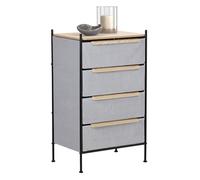 ML-Design Commode 4 Tiroirs en Tissu Gris Clair 58x98x42,5 cm avec Plateau MDF et Structure en Acier, Aspect Chêne, Meuble Compact de Rangement Armoire pour Salon Chambre Entrée, Organisateur Stable