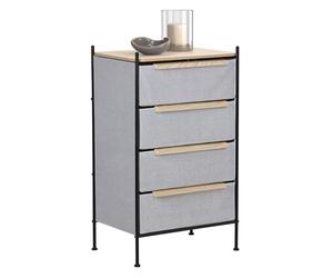 ML-Design Commode 4 Tiroirs en Tissu Gris Clair 58x98x42,5 cm avec Plateau MDF et Structure en Acier, Aspect Chêne, Meuble Compact de Rangement Armoire pour Salon Chambre Entrée, Organisateur Stable