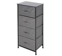 ML Design Commode en Tissu à 4 Tiroirs, 45x30x94 cm, Gris, Cadre en Métal Noir / Panneau MDF, Meuble de Rangement, Penderie