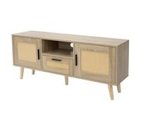 ML-Design Commode TV 120x50,5x30 cm Aspect Chêne, avec 2 Portes Tiroir Étagère, Façade en Rotin, Table Buffet pour le Salon Chambre
