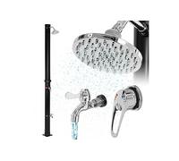ML-Design Douche Solaire 20L 210 cm Ronde avec Douche de Pied et Pommeau de Douche à Effet Pluie, Noir, Eau Chaude, jusqu'à 60°C sans Branchement Électrique, avec Raccord pour Tuyau d'Arrosage