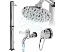 ML-Design Douche Solaire 35L 217,5cm Rond avec Douche de Pied et Pommeau de Douche à Effet Pluie Argent/Noir Eau jusqu'à 60°C