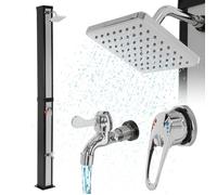 ML-Design Douche Solaire 40L 217cm Carée avec Douche de Pied et Pommeau de Douche à Effet Pluie Noir/Argent Eau Chaude jusqu'à 60°C